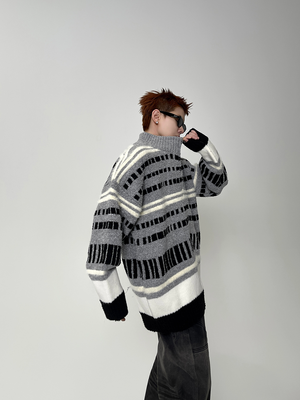 Metro Lines Fuzzy Zip Knit Sweater