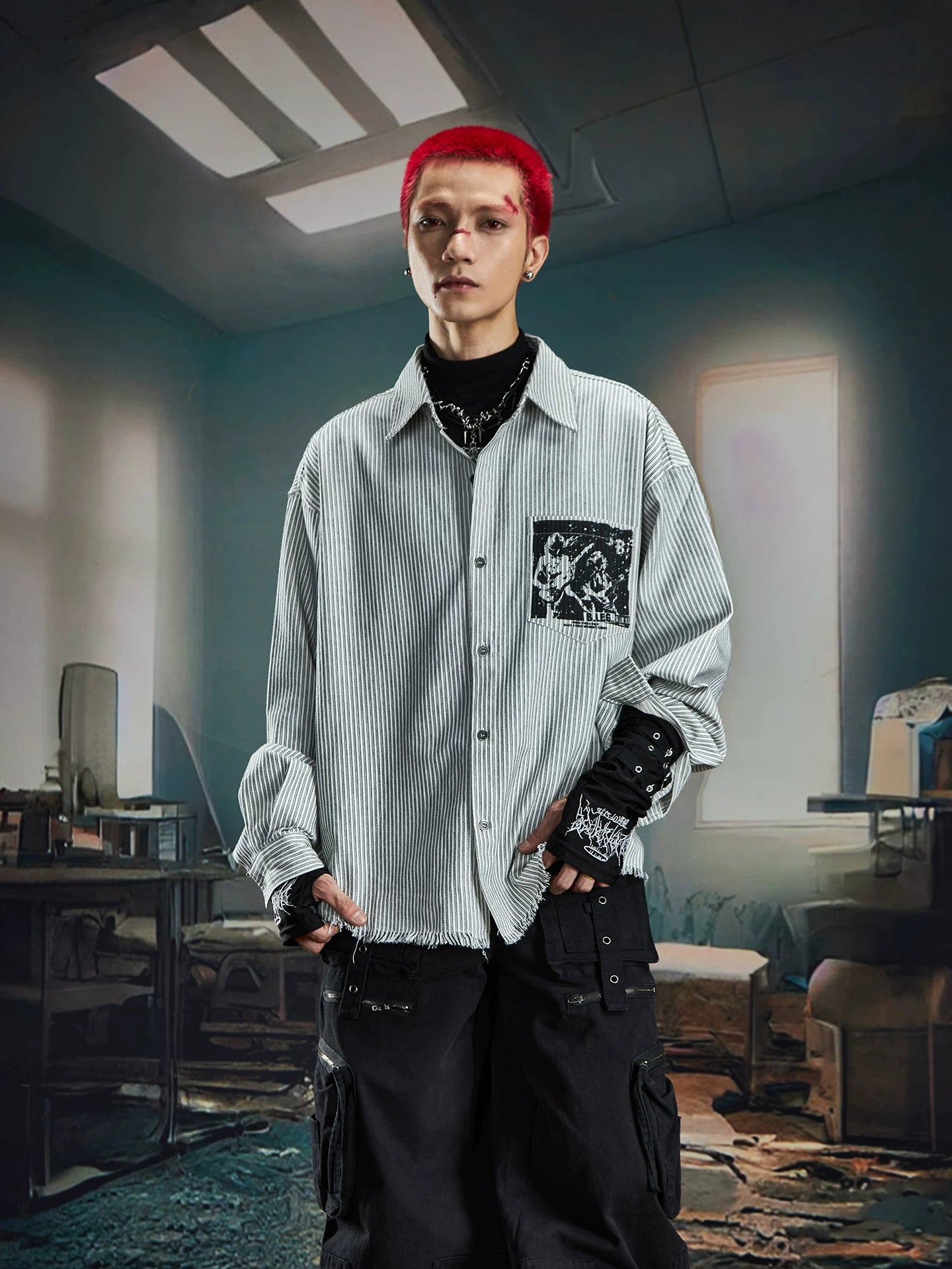 Riot Print Pinstripe Punk Shirt