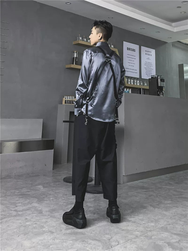 Noir Luxe Liquid Satin Button‑Up Shirt