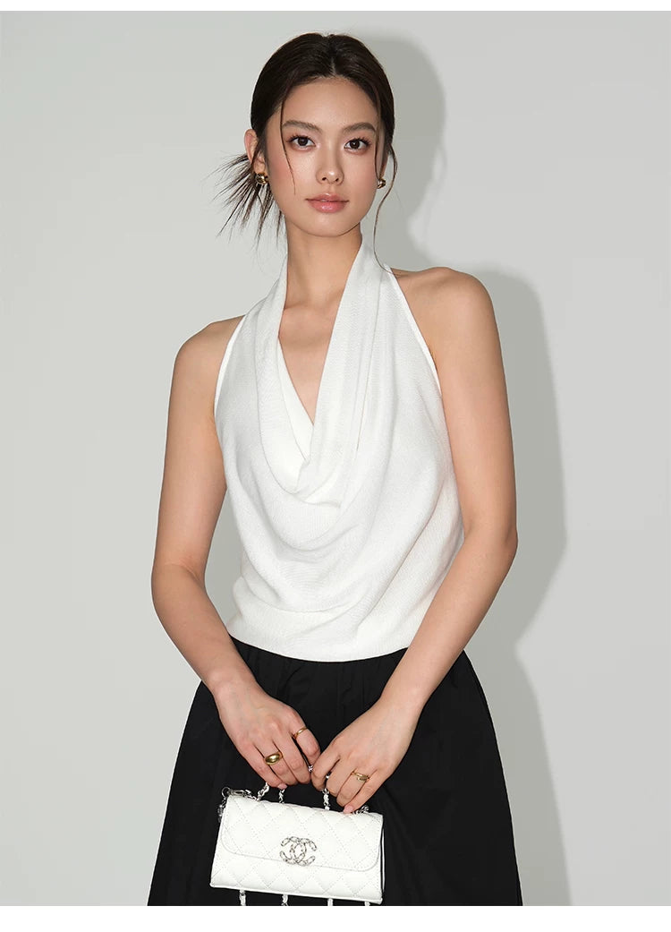 Midnight Cascade Drape Halter Top