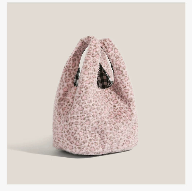 Blush Snow Leopard Plush Tote