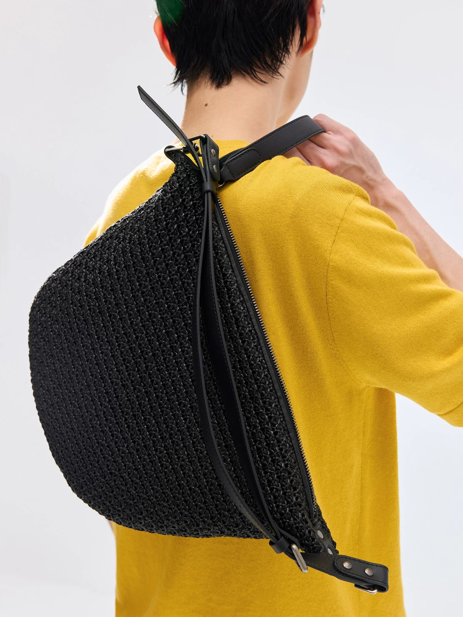 Black Woven Shoulder Bag