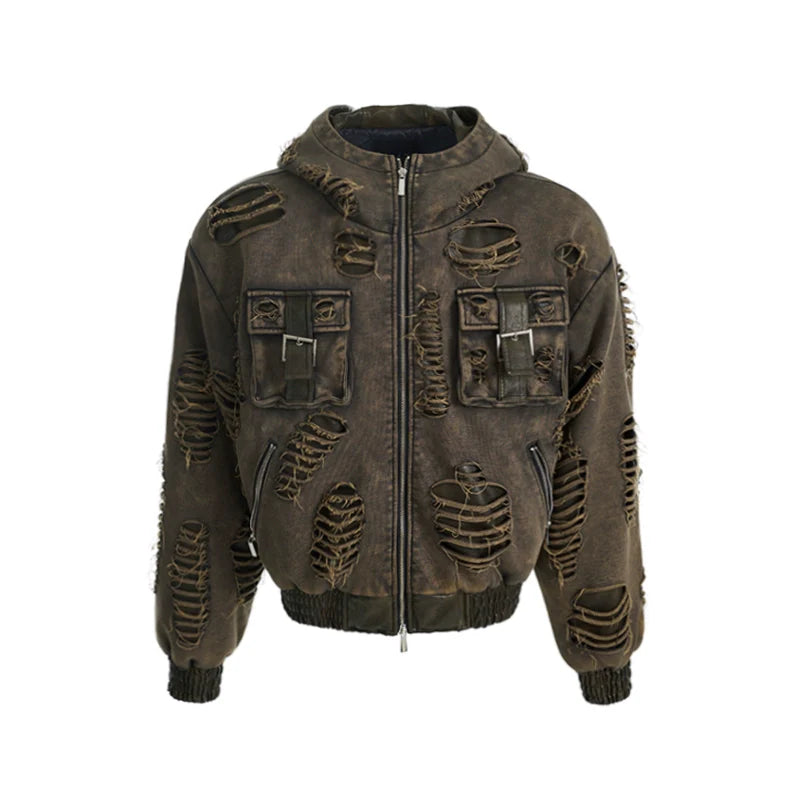 Washed Distressed Cargo Bomber Jacket