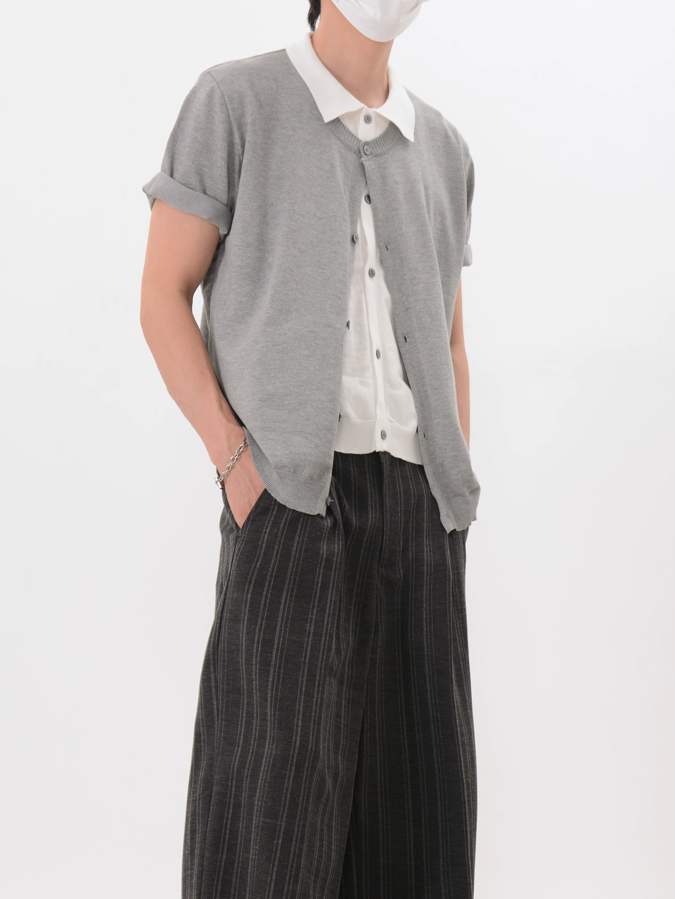 Layered Collar Knit Cardigan Shirt