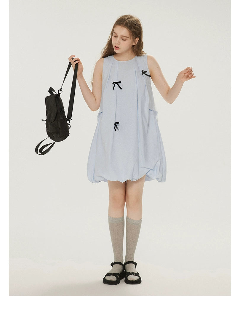 Bow Bubble Sleeveless Summer Dress