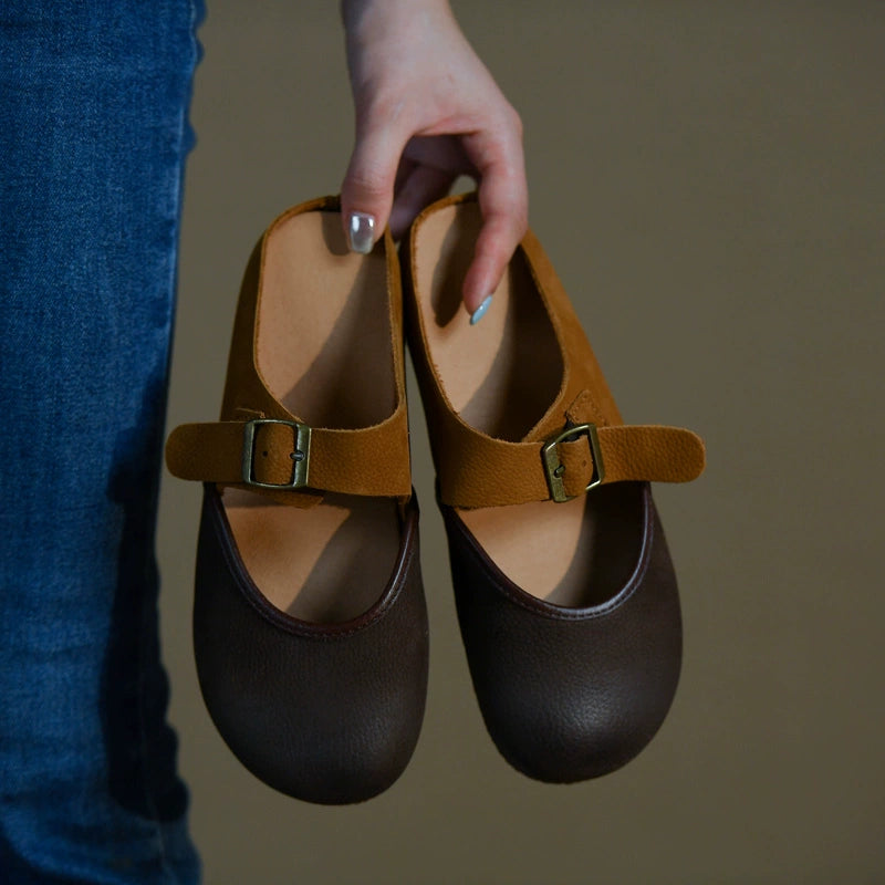 Two-Tone Leather Mary Jane Flats