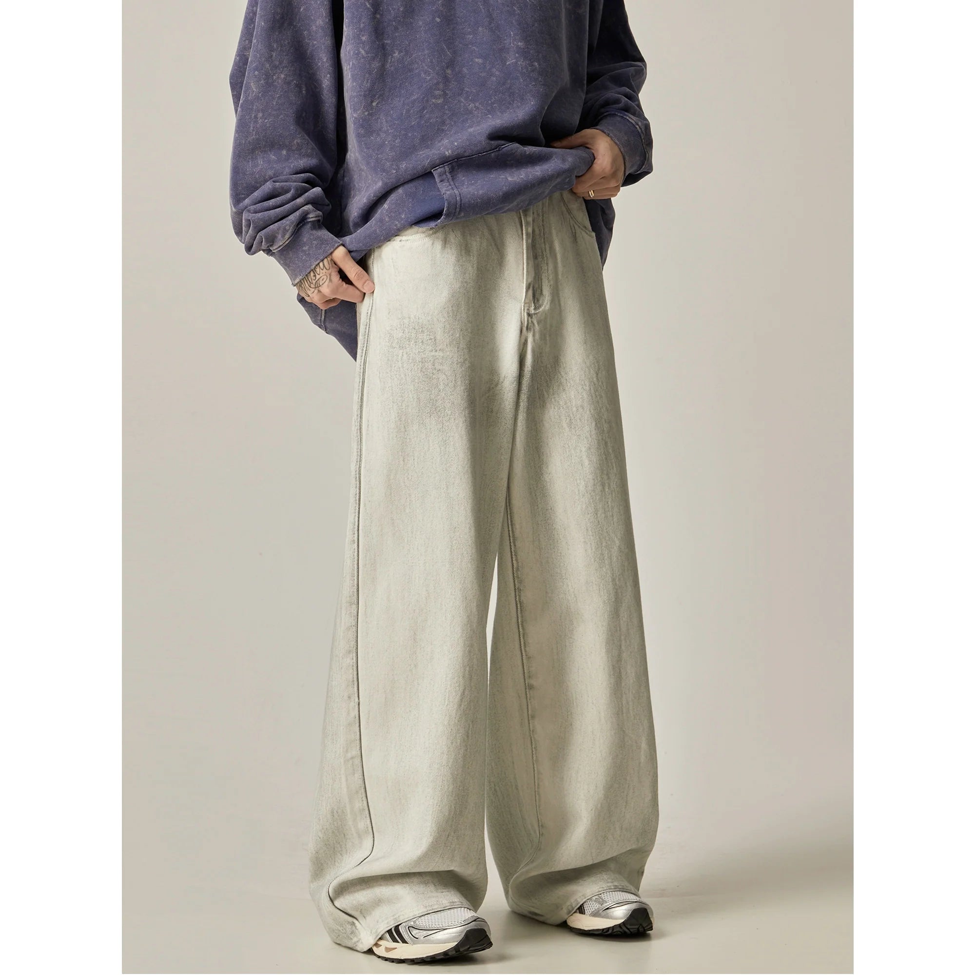 Jeans de mezcla de lino con pierna ancha