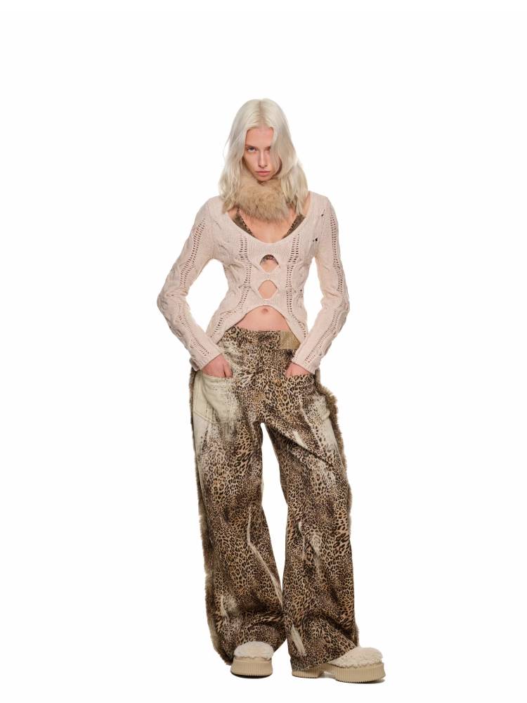Slim Distressed Cable Knit Sweater