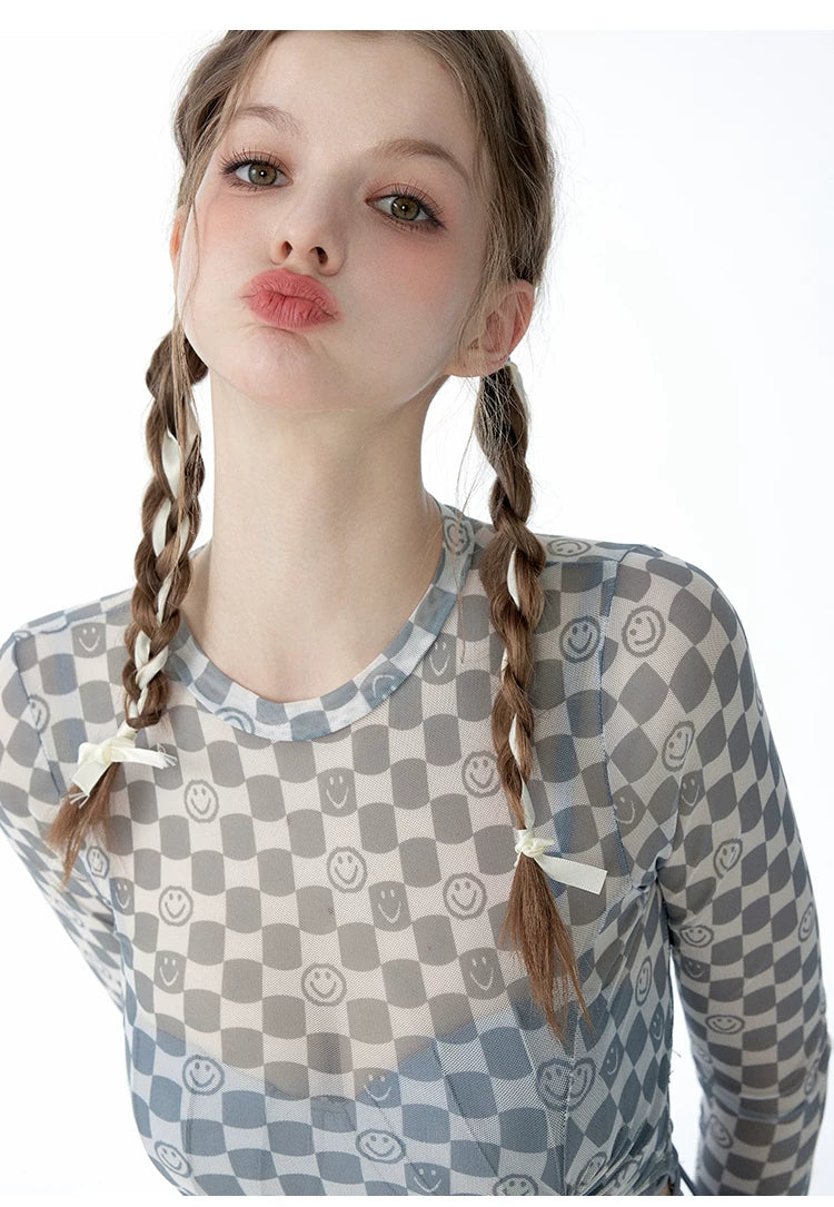Cloud Check Lace‑Up Ballet Swimsuit