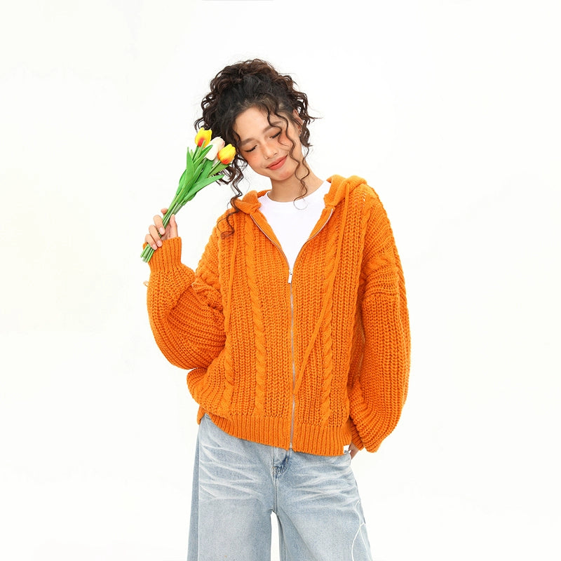 Sunburst Cable Knit Zip Hoodie