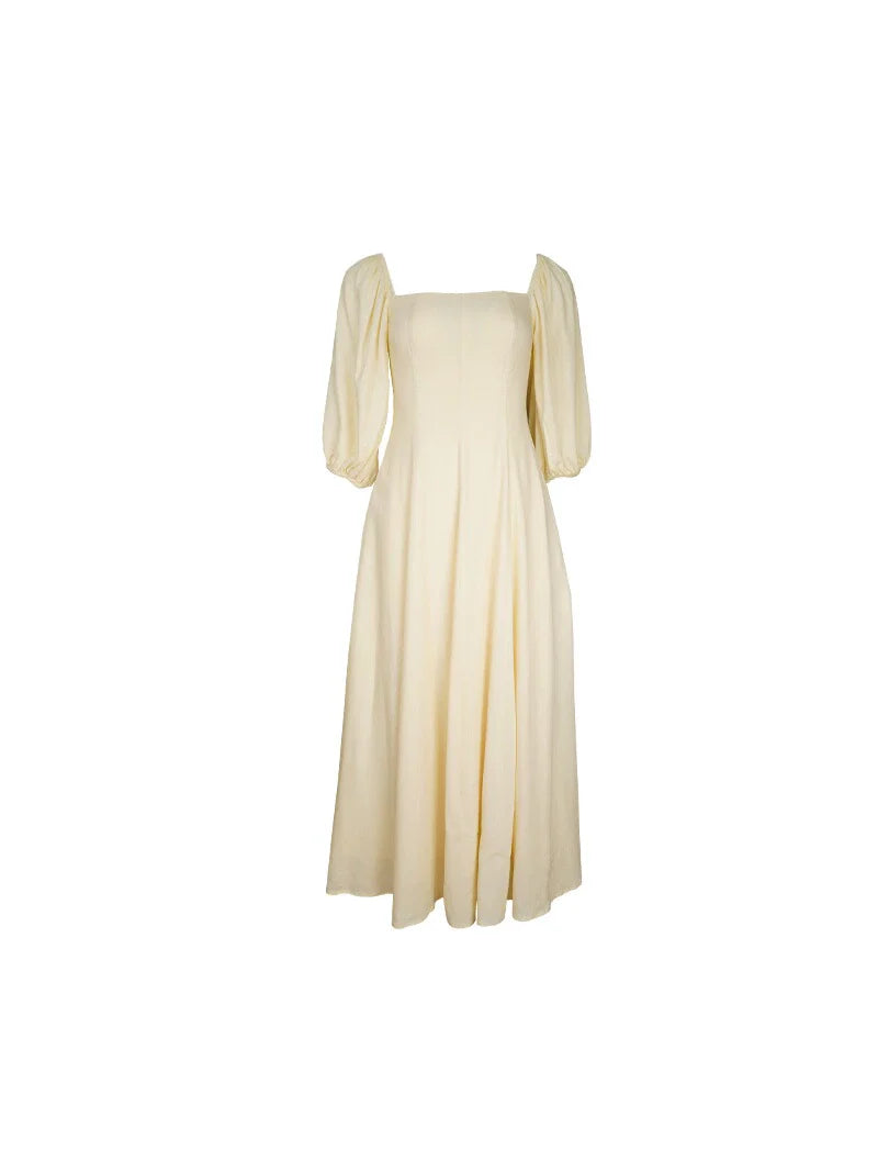 Puff Sleeve Square Neck Swing Dress