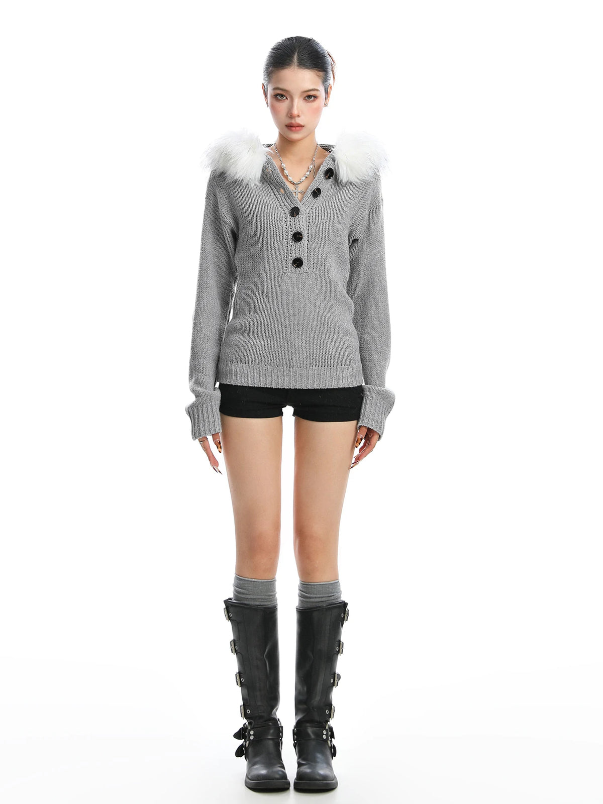 Frost Muse Faux Fur Collar Knit Sweater