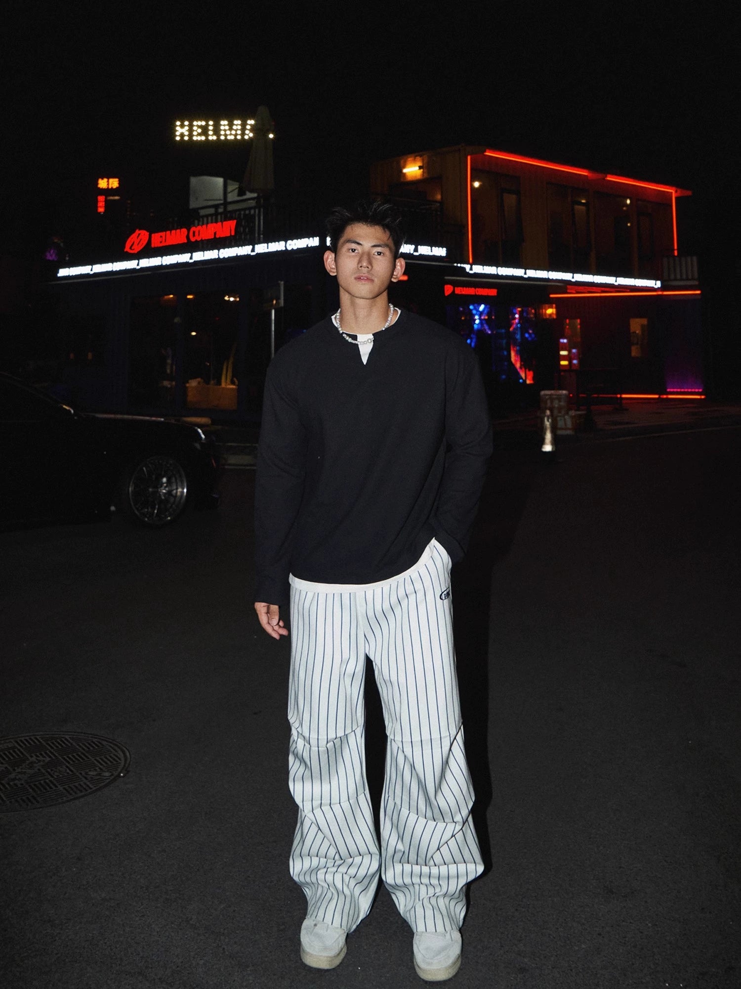 White Pinstriped Wide Leg Pants