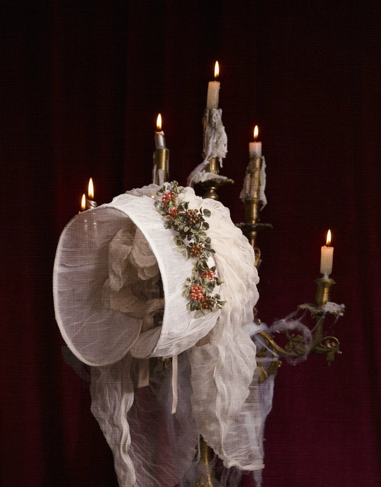 Victorian Ivory Bonnet with Floral Embellishments