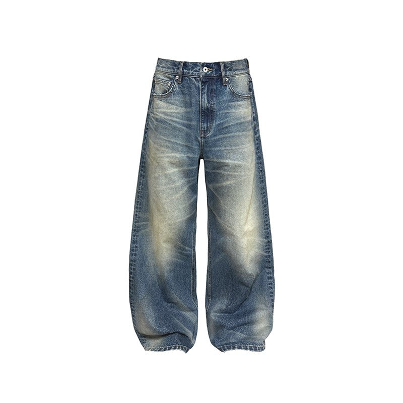Faded Wide-Leg Balloon Jeans