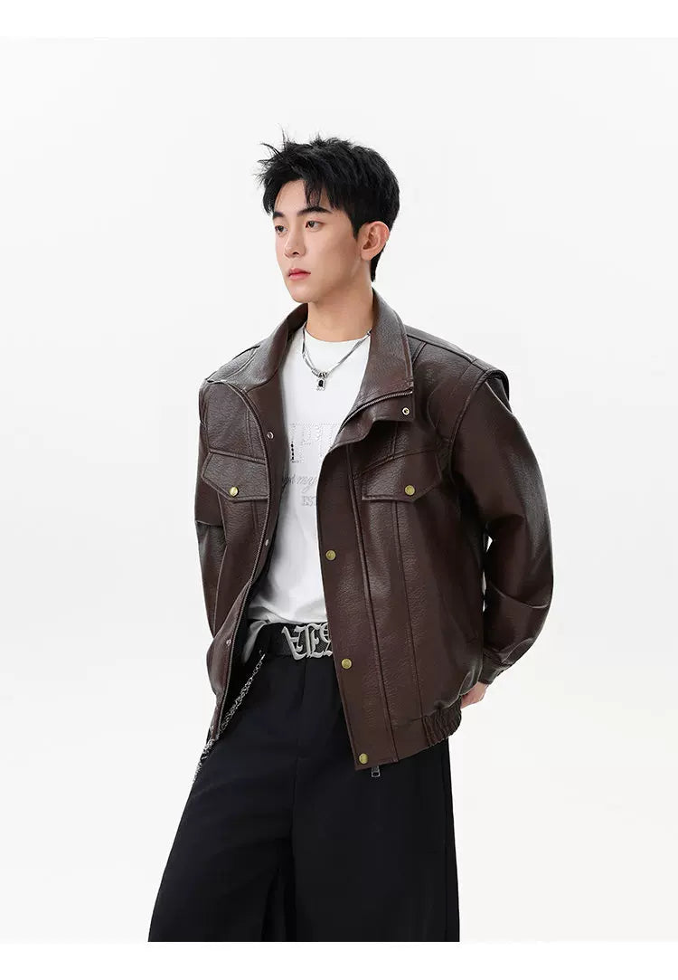 Alloy Stand‑Collar Leather Jacket