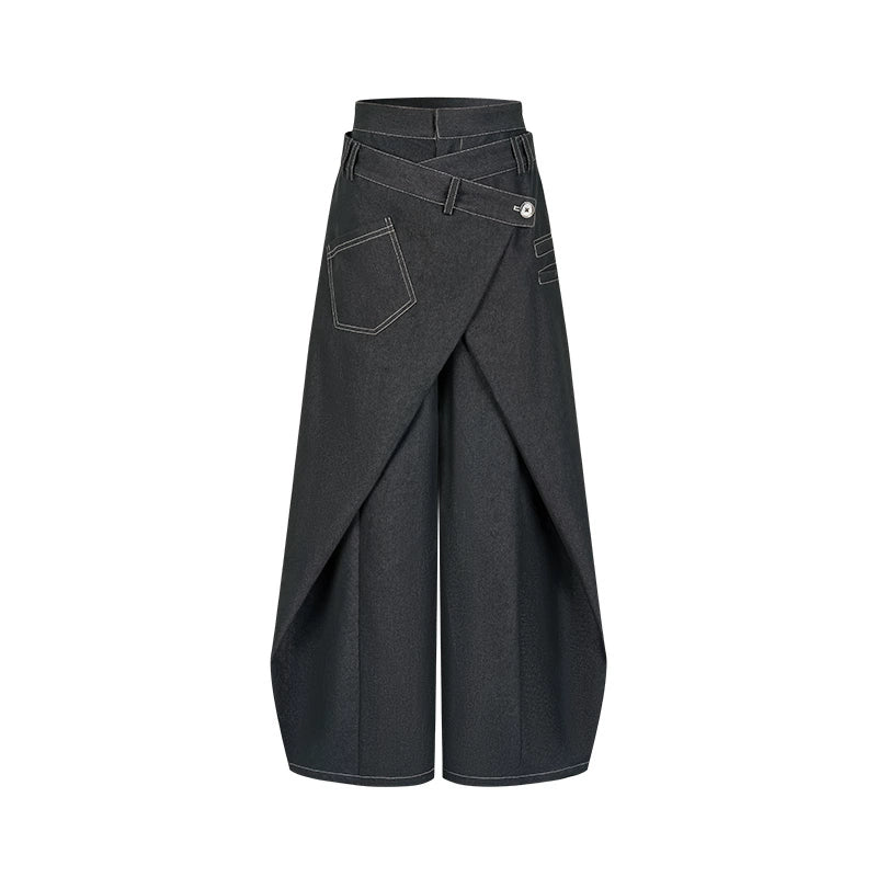 Asymmetrical Wrap Wide Leg Jeans