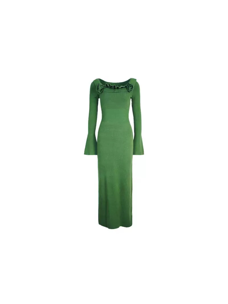 Flower Ruffle Neck Bodycon Dress
