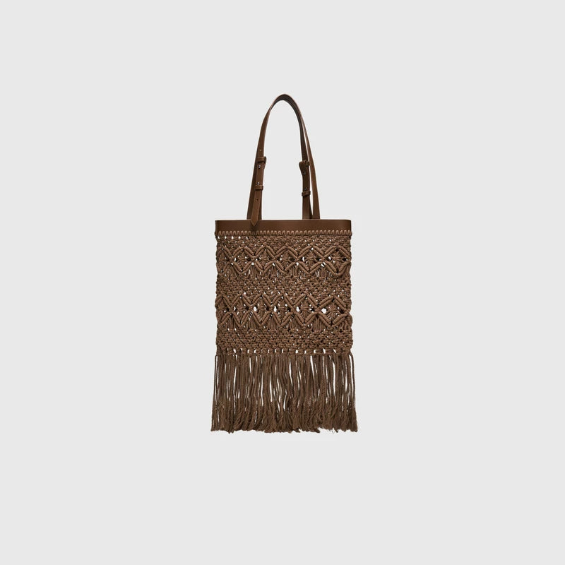 Woven Fringe Openwork Tote Bag - view 5