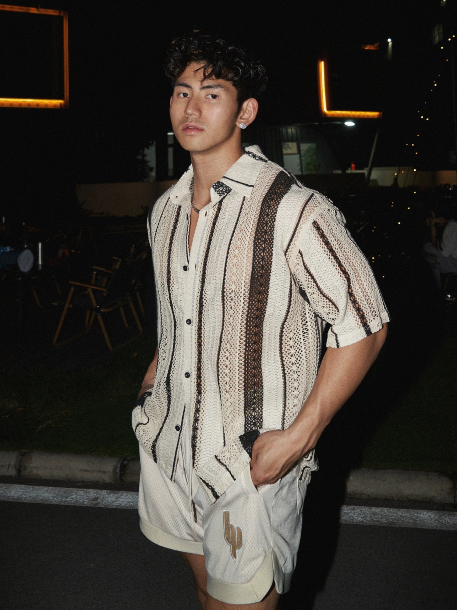 Striped Button-Down Short Sleeve Shirt