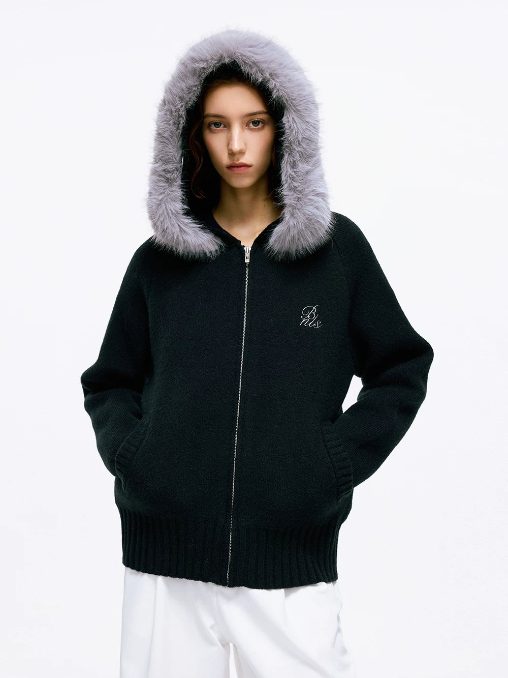Frostline Faux Fur Hood Zip Cardigan