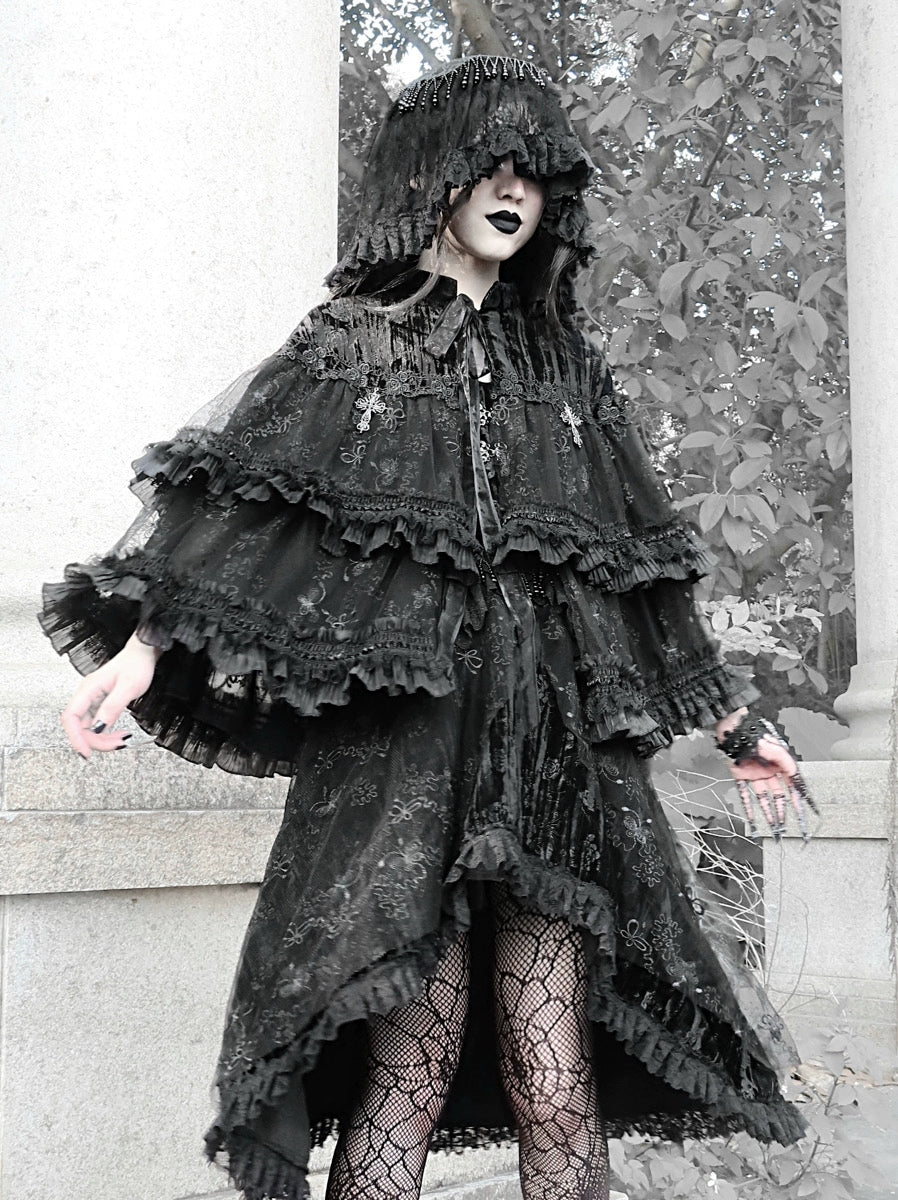 Gothic Black Lace Bonnet Veil