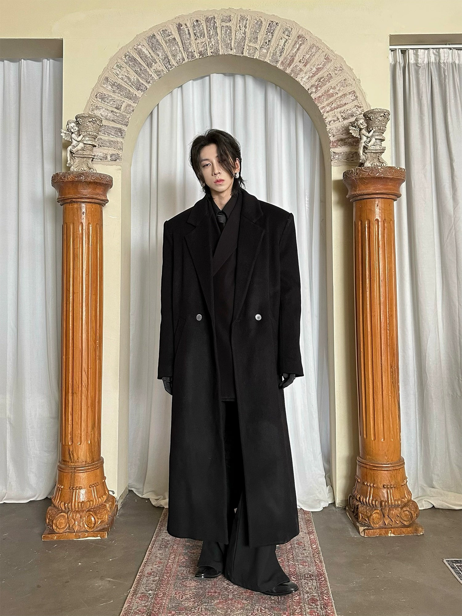 Classic Black Wool Overcoat