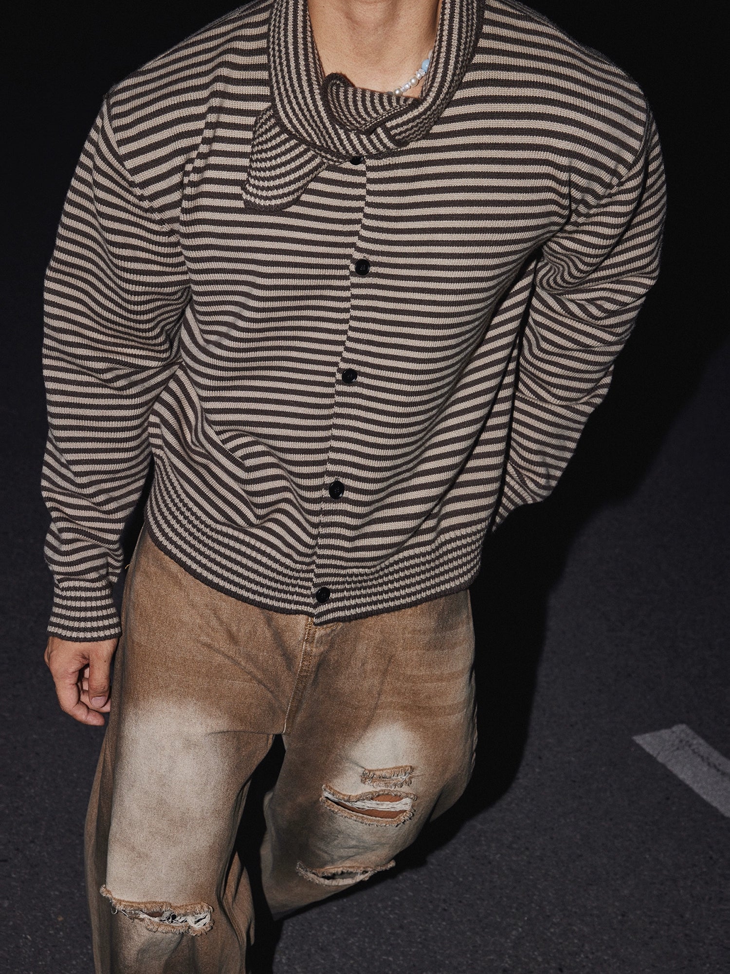 Retro Twist Stripe Knit Cardigan