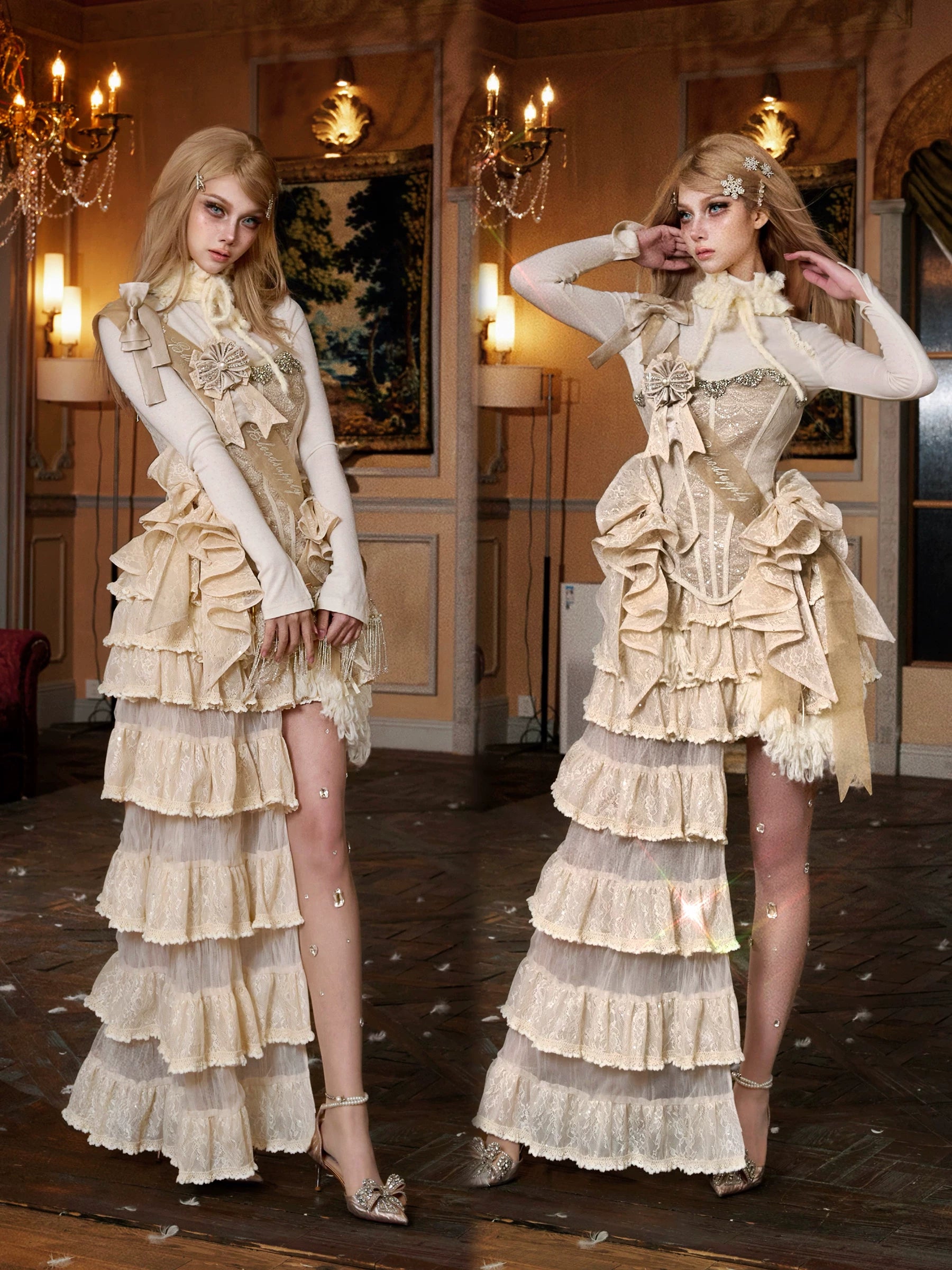 Ivory Beaded Bow Corset Top