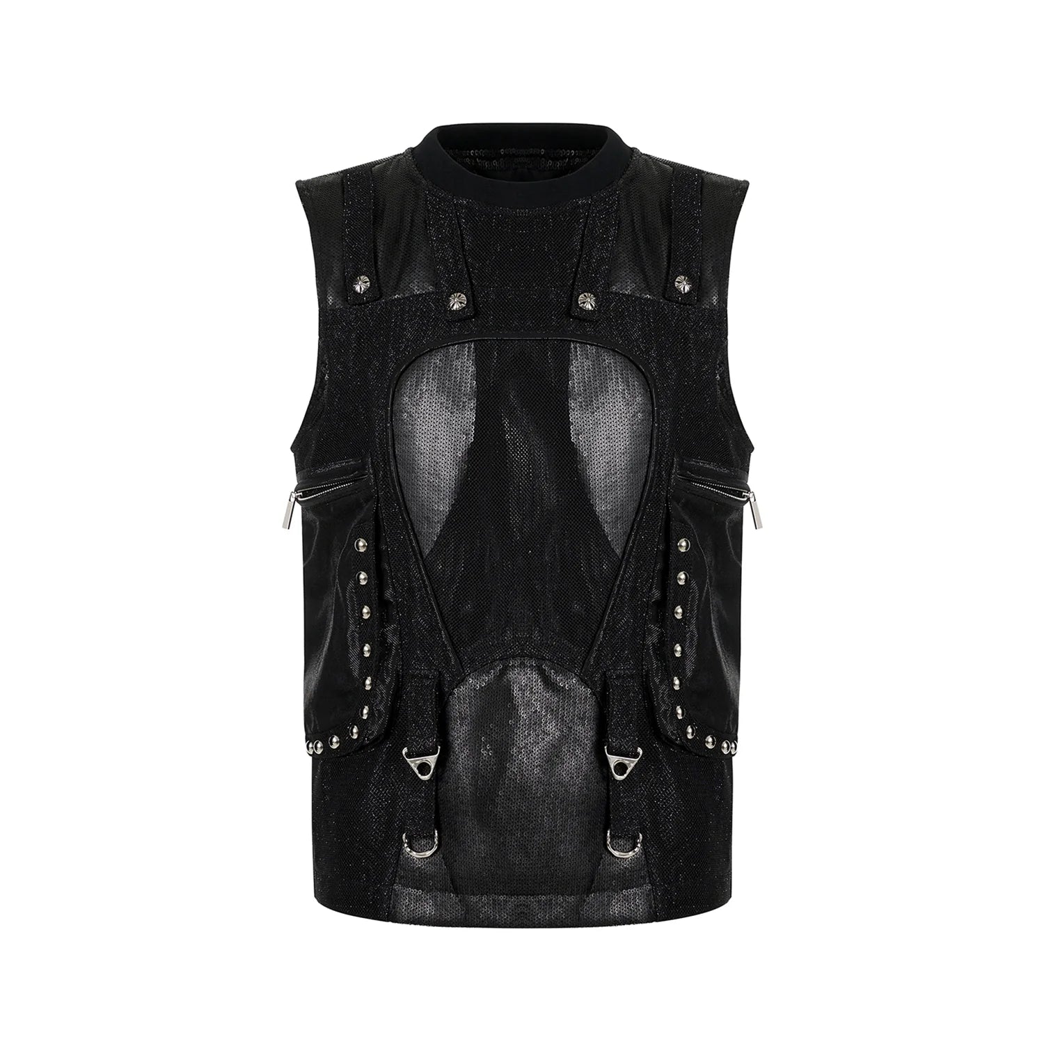 Punk Studded Utility Vest & Sequin Wide Leg Pants Setup