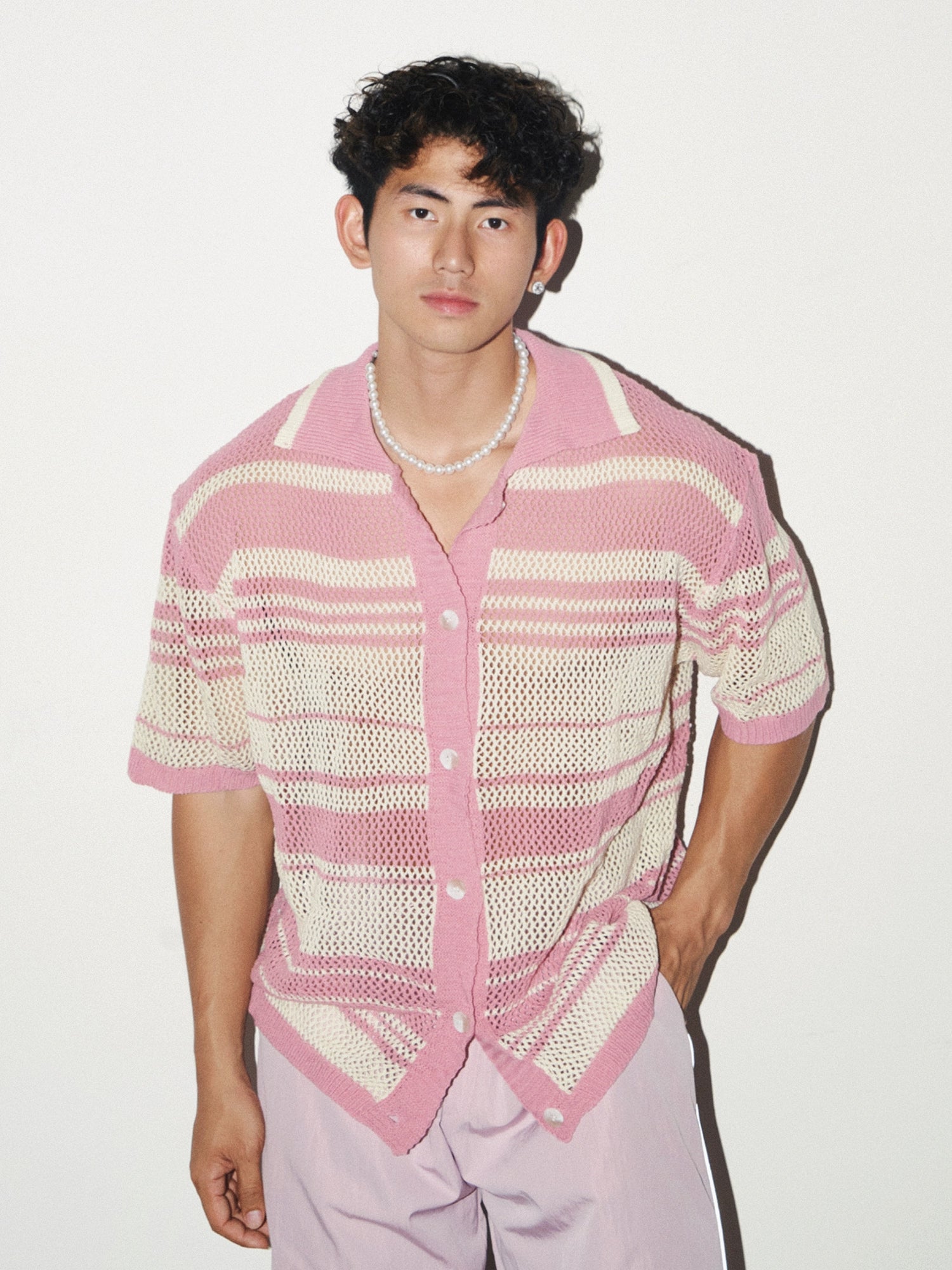 Hollow Out Niche Striped Shirt