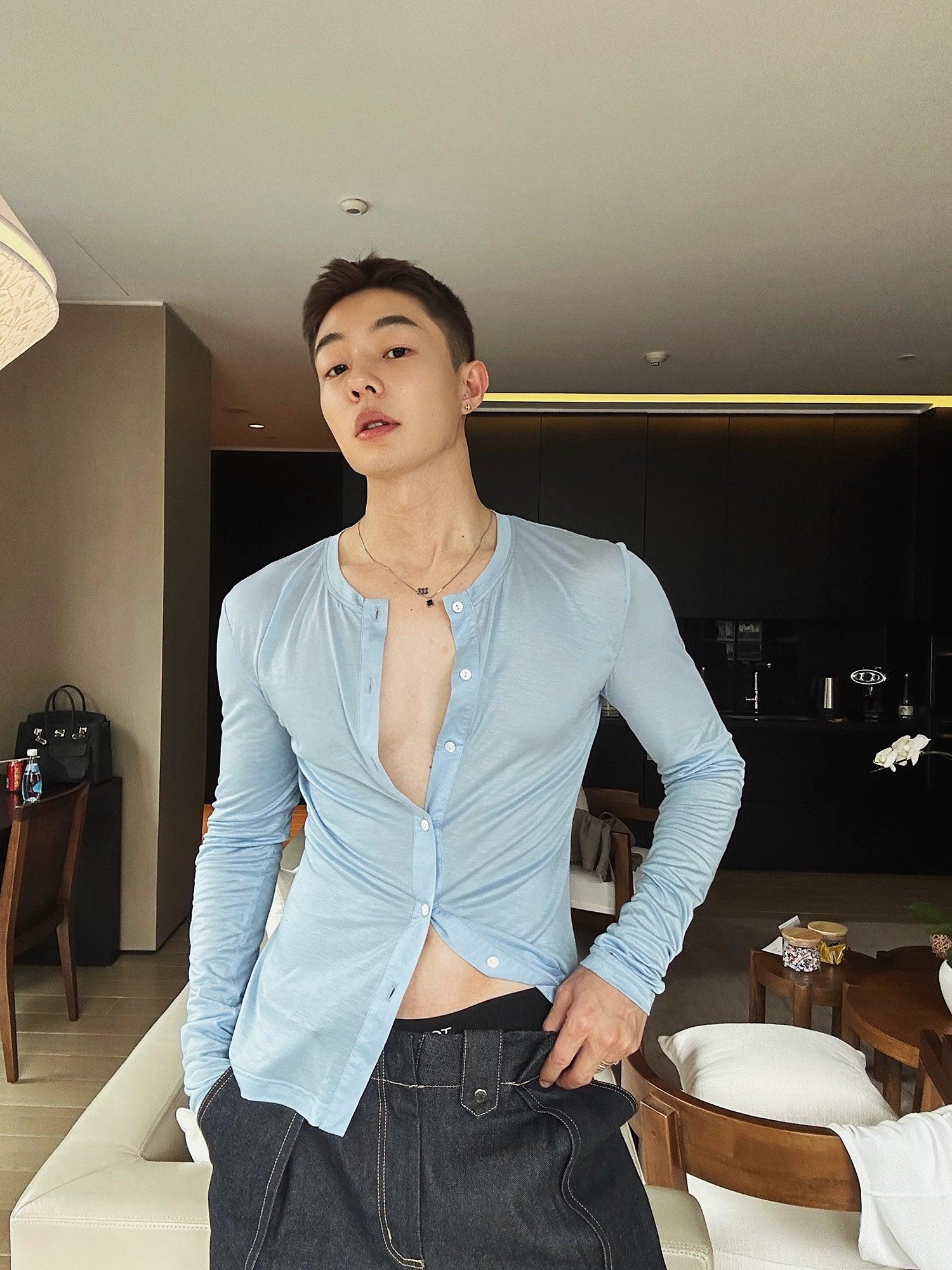 Weave Studio Light Blue Slim Fit Boton -Up Shirt - Camisa de hombres livianos de manga larga
