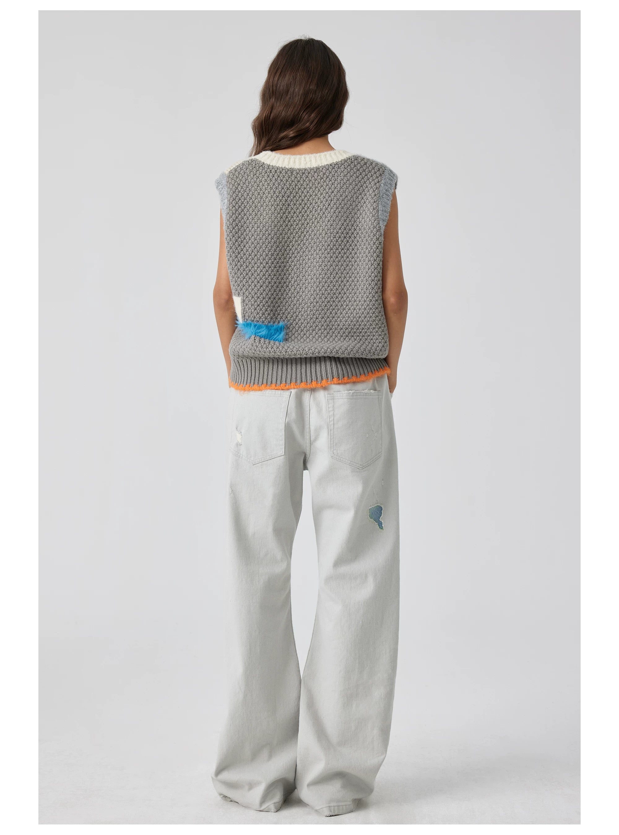 Patchwork Distressed Wide-Leg Jeans