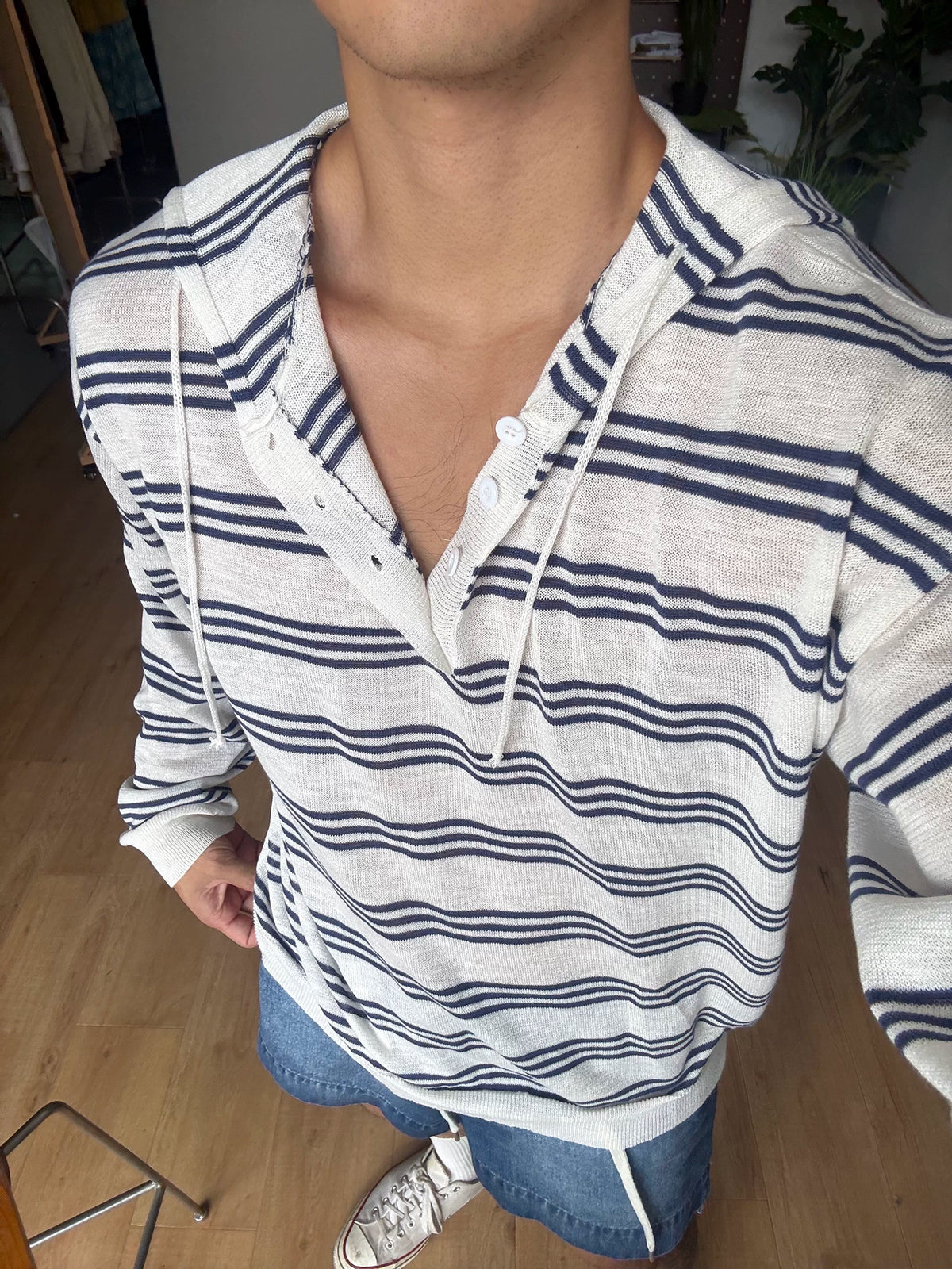 Coastal Stripe Lightweight Knit Hoodie