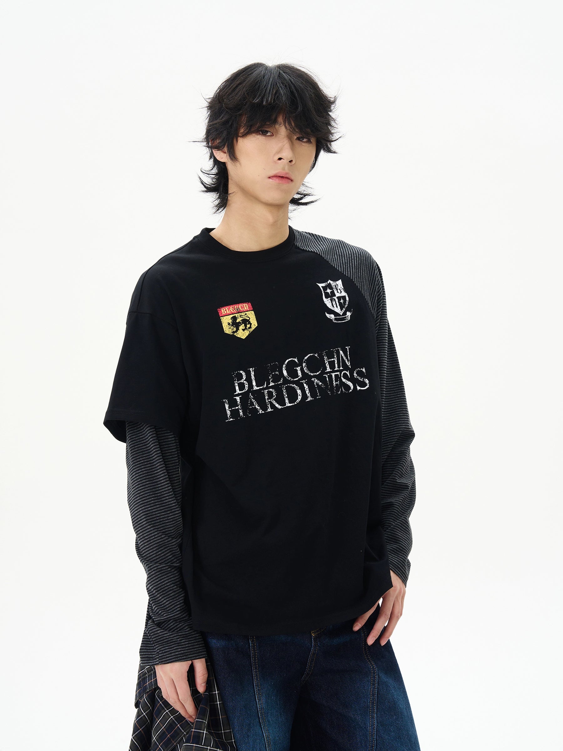 Layered Patchwork Varsity Long Sleeve Tee