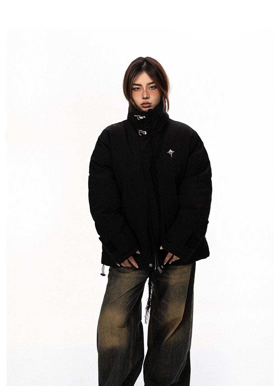 American Retro Metal Buckle Cotton Jacket - chiclara