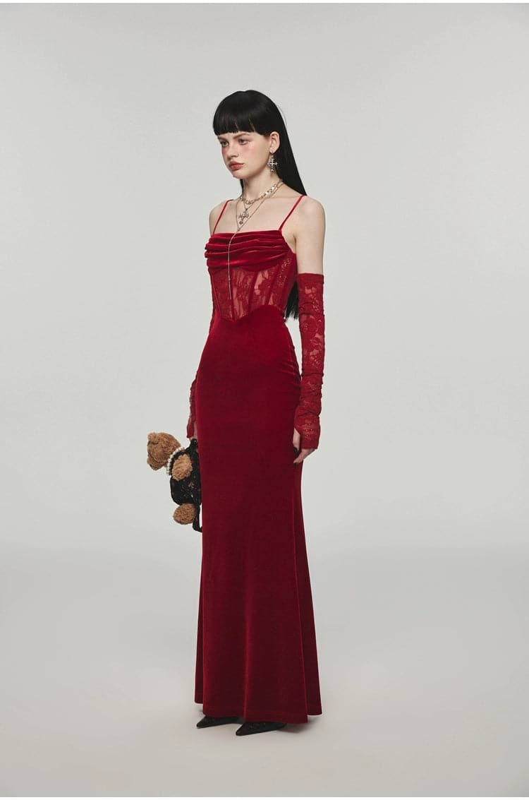 1Jinn Velvet Dress With Fishbone Straps - chiclara