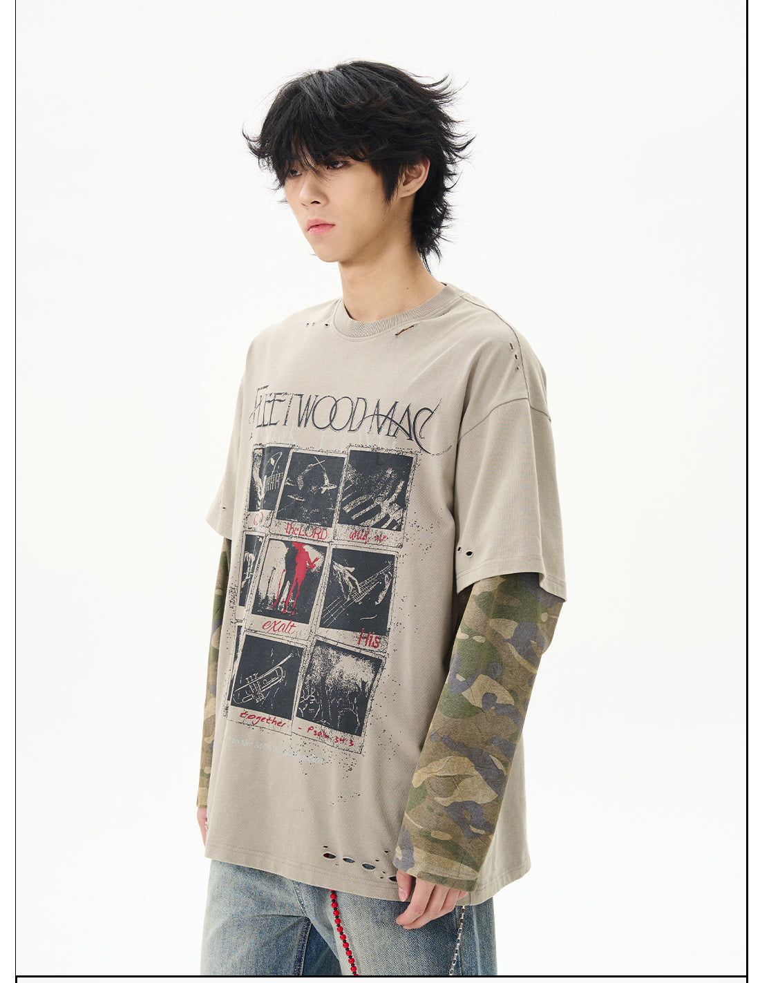 Vintage Layered Camo Sleeve T-Shirt