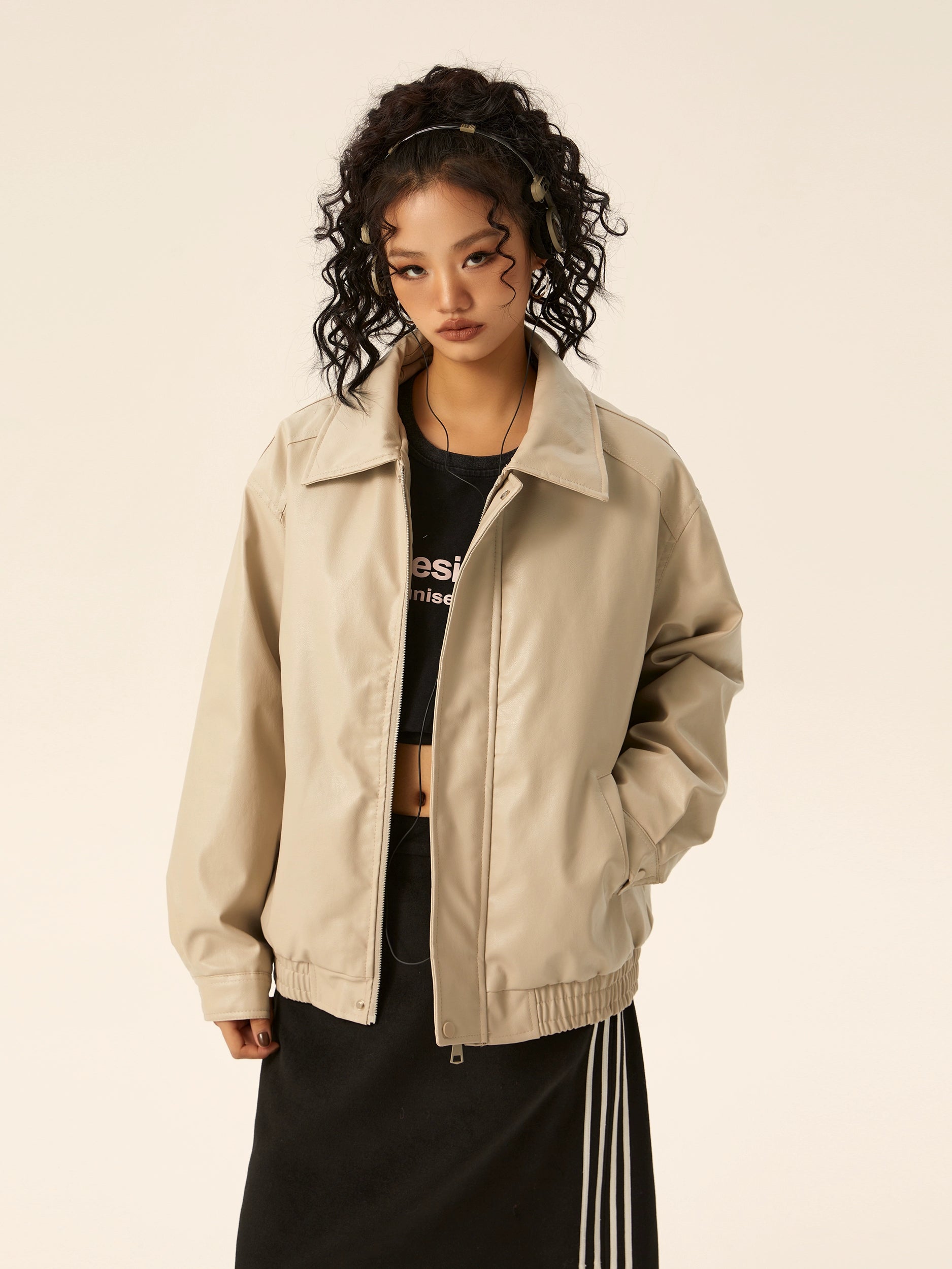 Retro Rebel Leather Bomber Jacket - chiclara