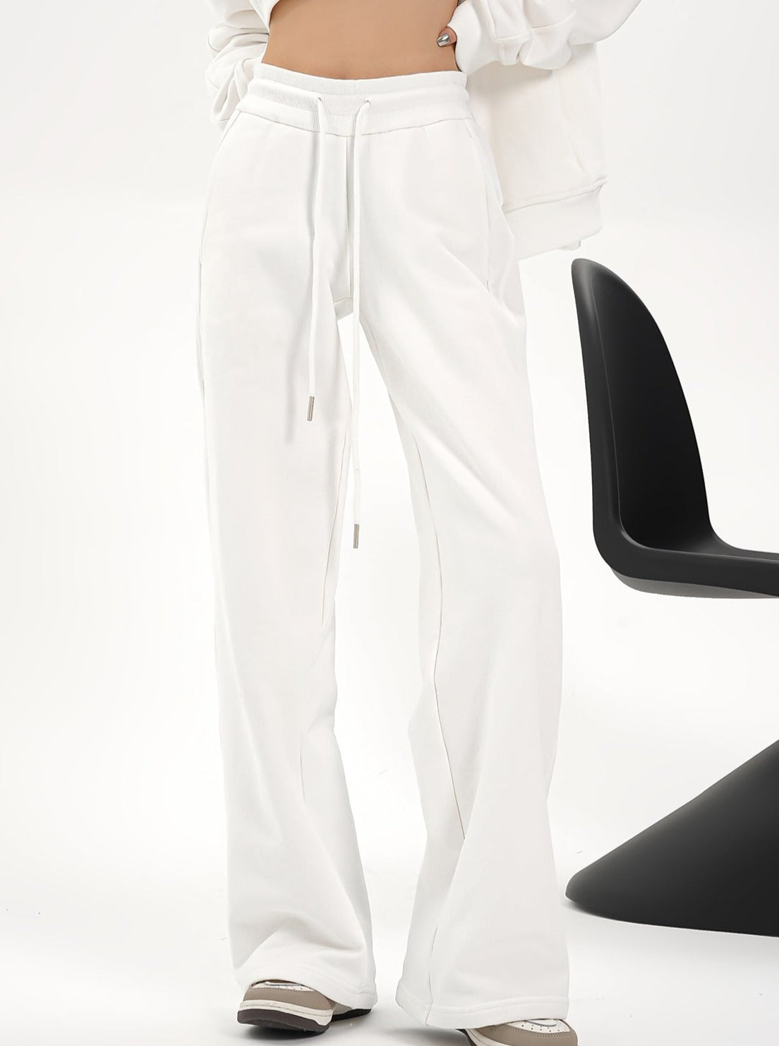 Pantalon à cordon à jambes larges à taille haute - pantalon de salon en ajustement détendu