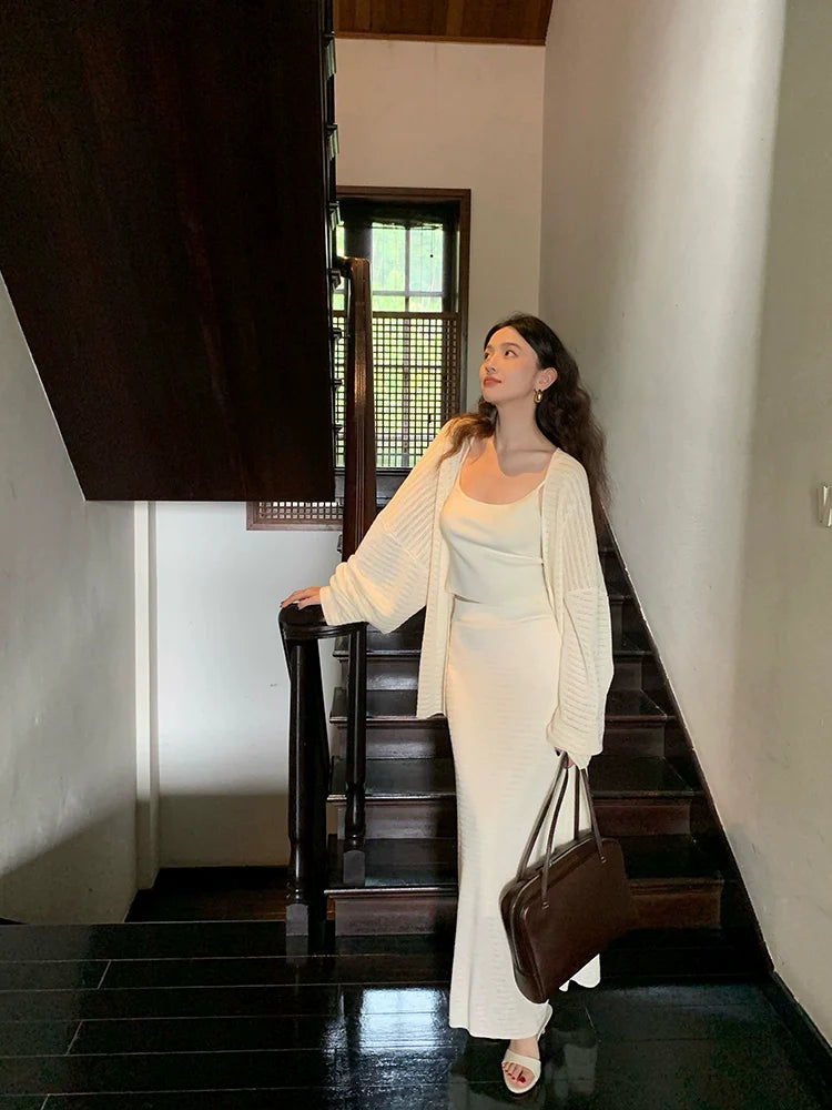 Two-Piece Top and Knit Maxi Skirt Setup