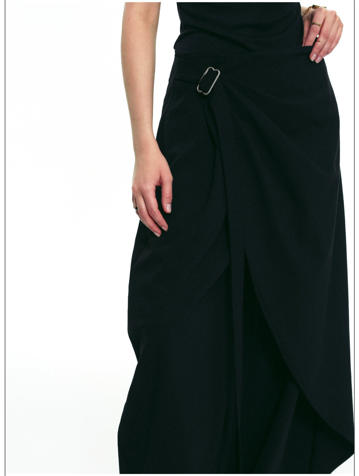 Draped Wrap Wide-Leg Pants