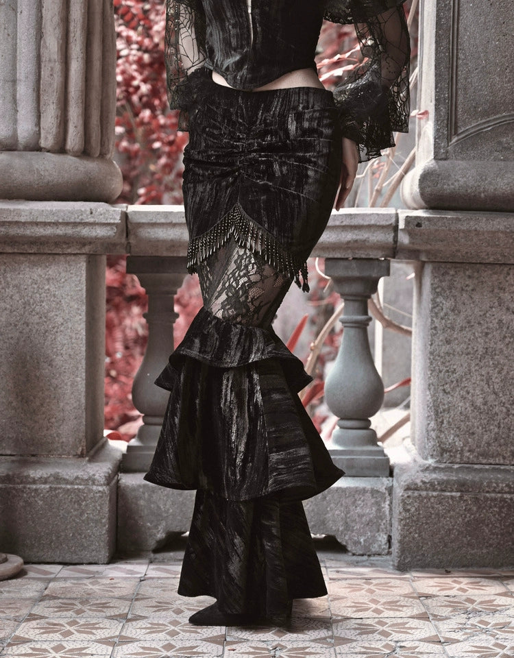Black Lace Ruffle Mermaid Skirt