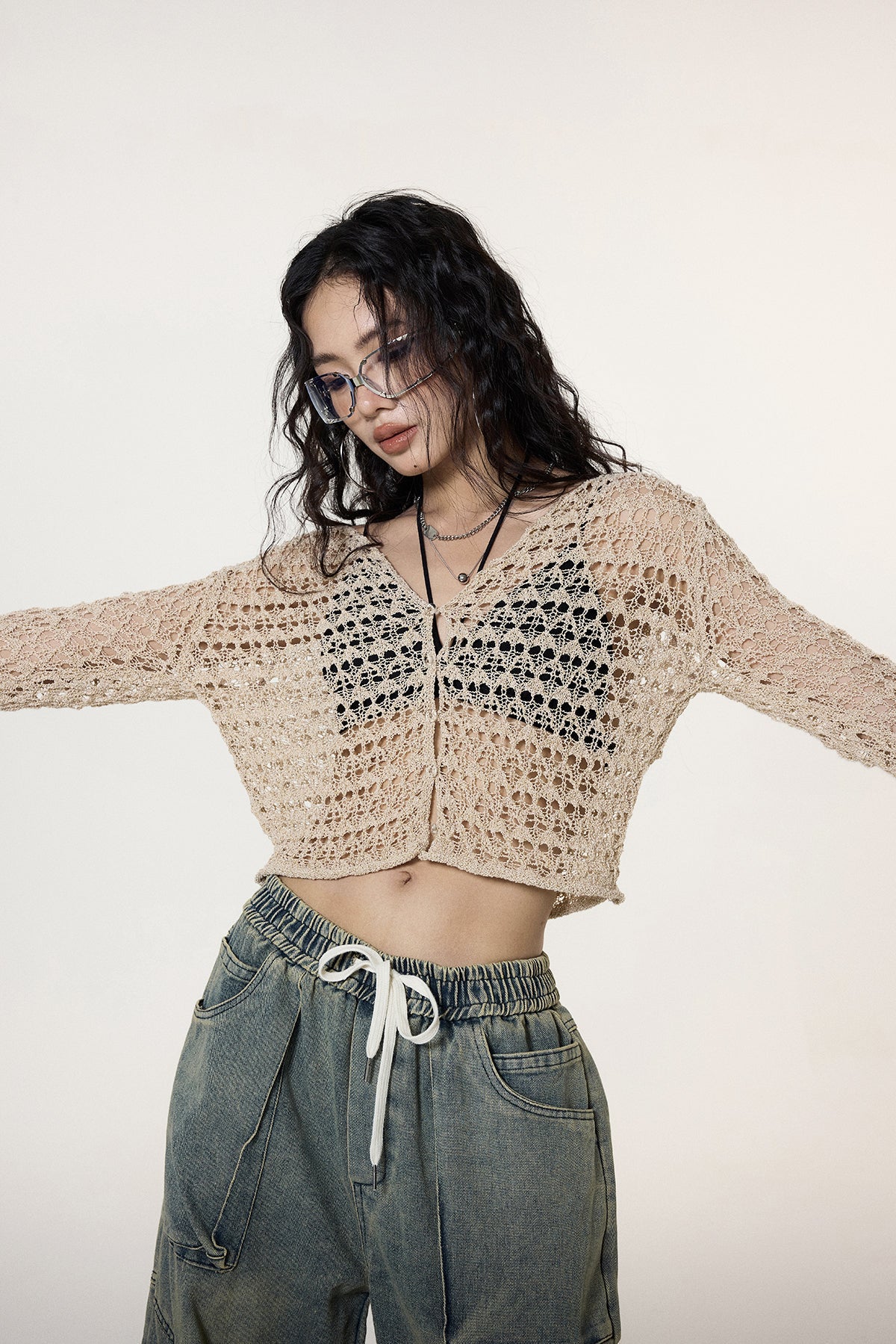 Crochet Button Crop Cardigan