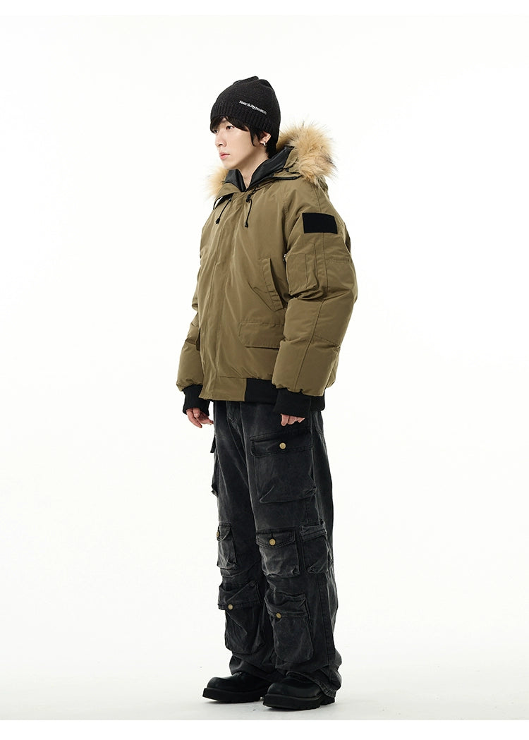 Full Zip Front Fur Hooded Puffer Jacket