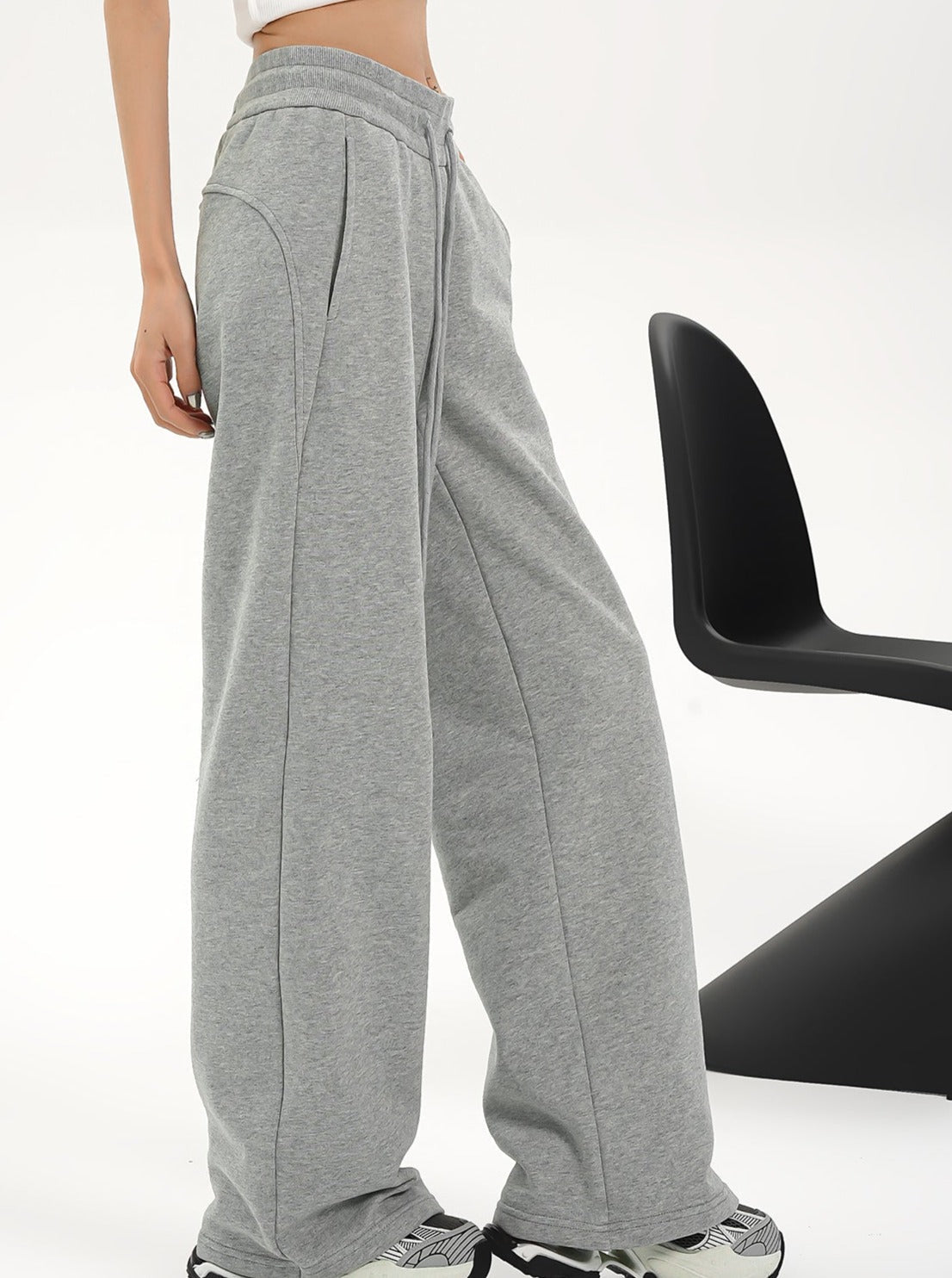 Pantalon à cordon à jambes larges à taille haute - pantalon de salon en ajustement détendu
