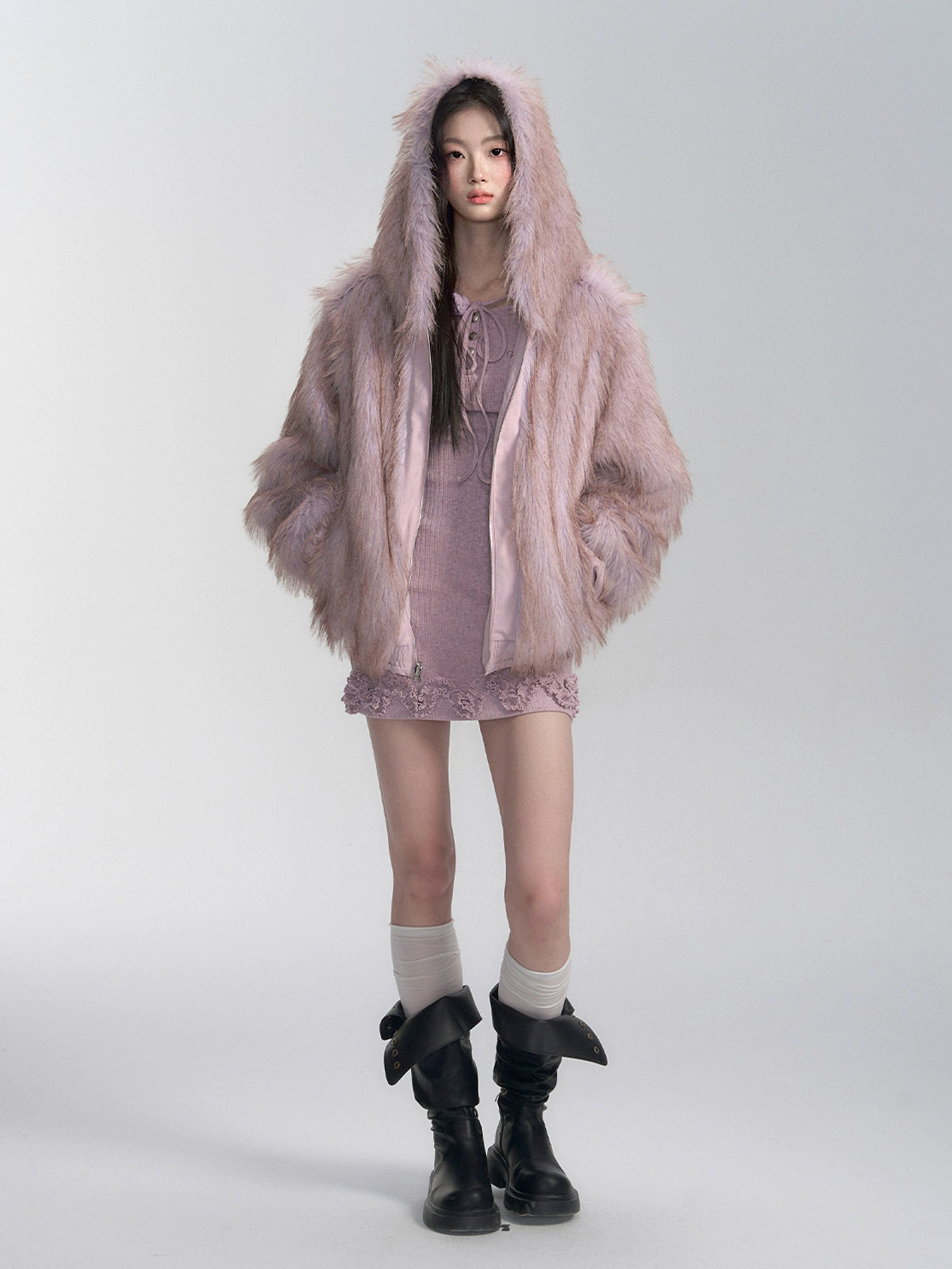 Hooded Thick Plush Reversible Jacket