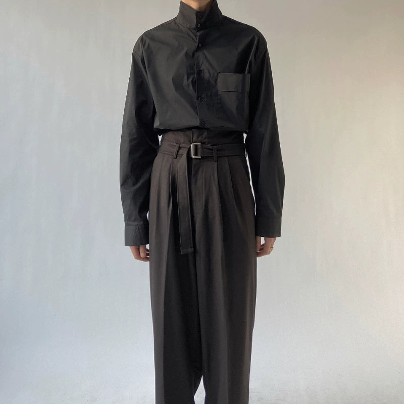 Black Wide Leg Belted Trousers