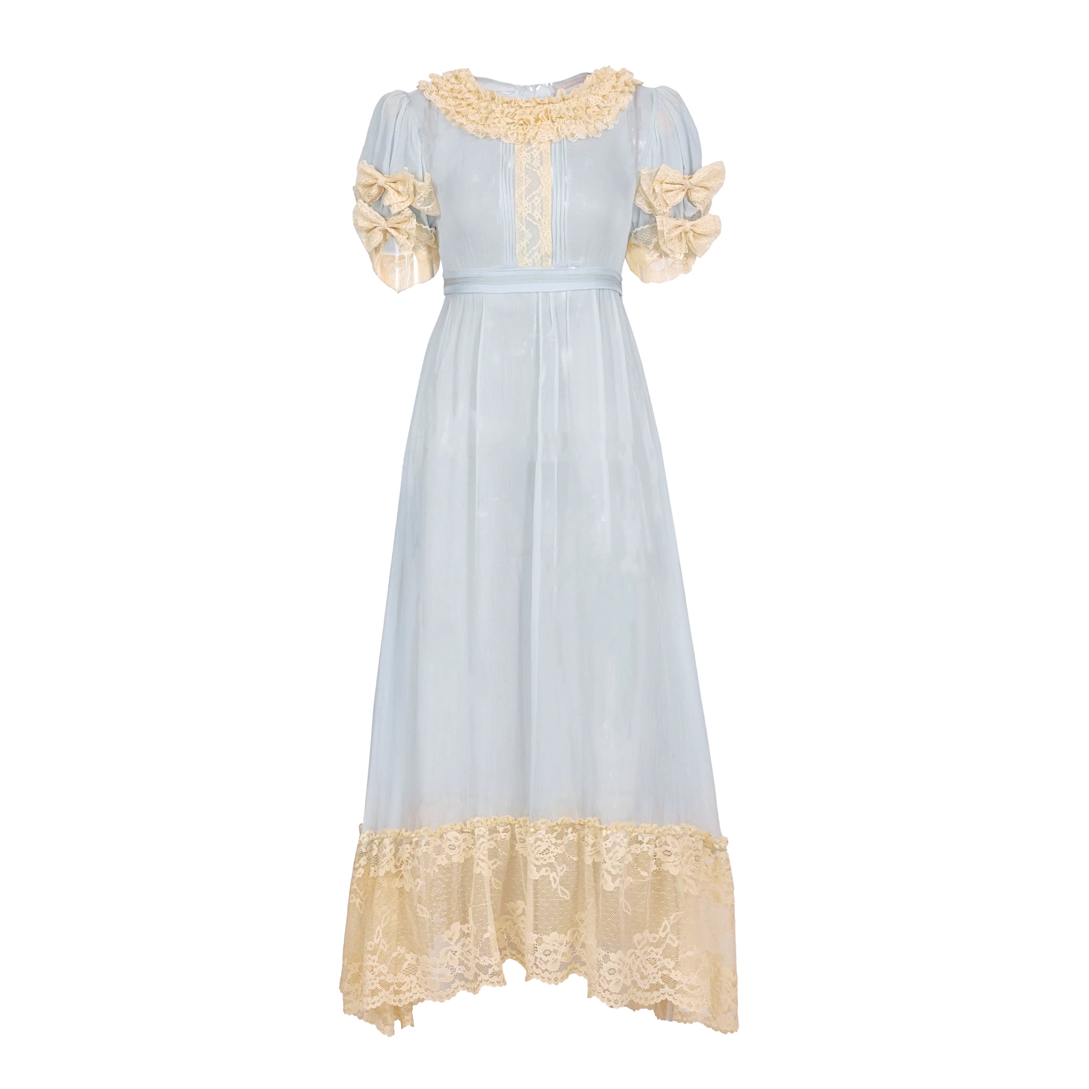 Sheer Lace Ruffle Empire Maxi Dress