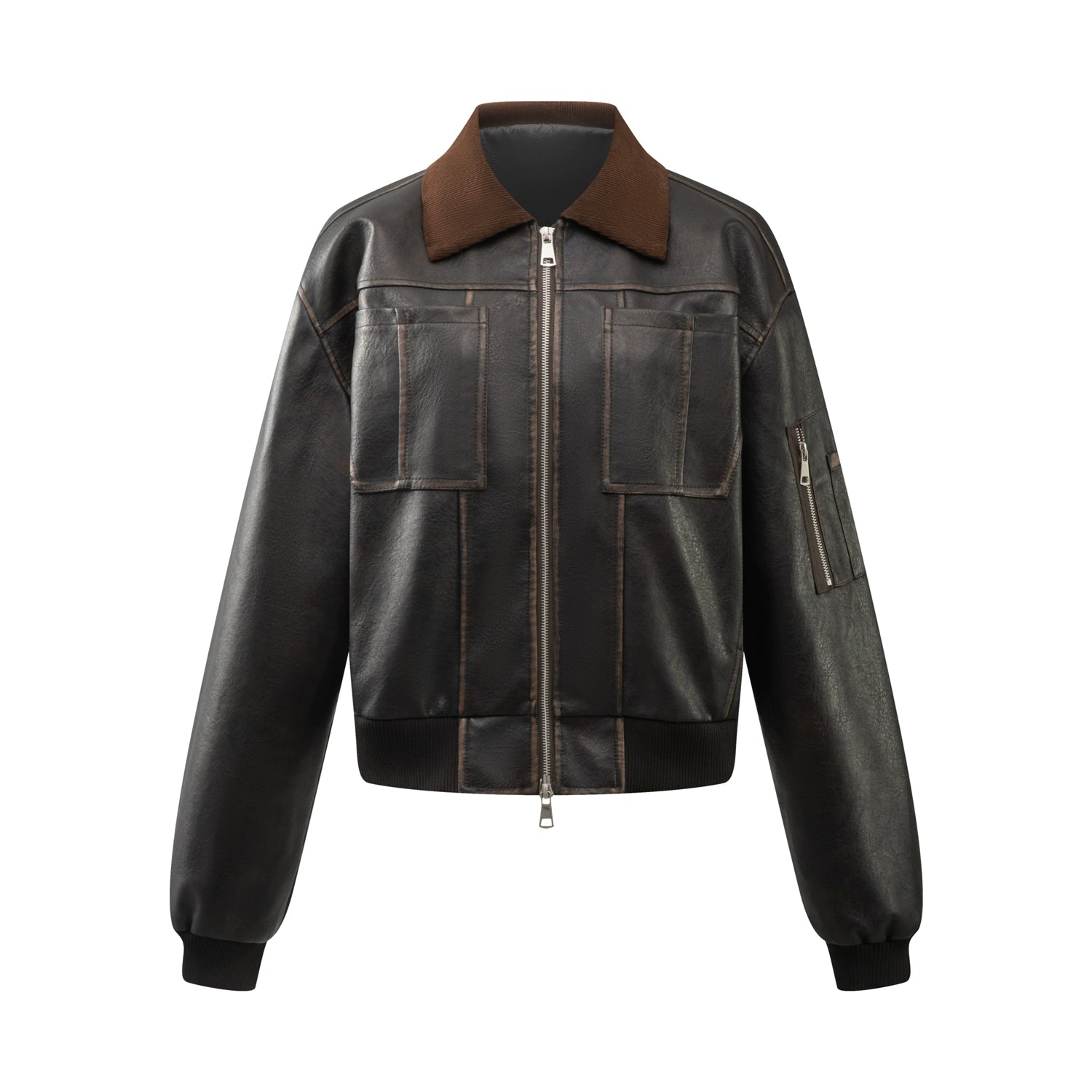 Veste en cuir PU avec col en laine d'agneau